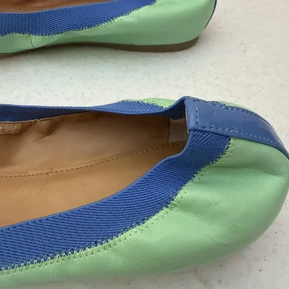 J.Crew Ballet Flat Shoes Womens Size 10 Green Blue Leather Round Toe Slip On - Picture 7 of 16